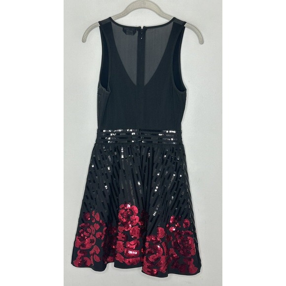 BEBE Black Red SEQUIN Sleeveless Fit And Flare FLARED DRESS Sz XS - Picture 6 of 6